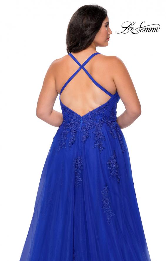 Picture of: Plus Size A-line Tulle Prom Dress with Floral Detailing in Royal Blue, Style: 29021, Detail Picture 4