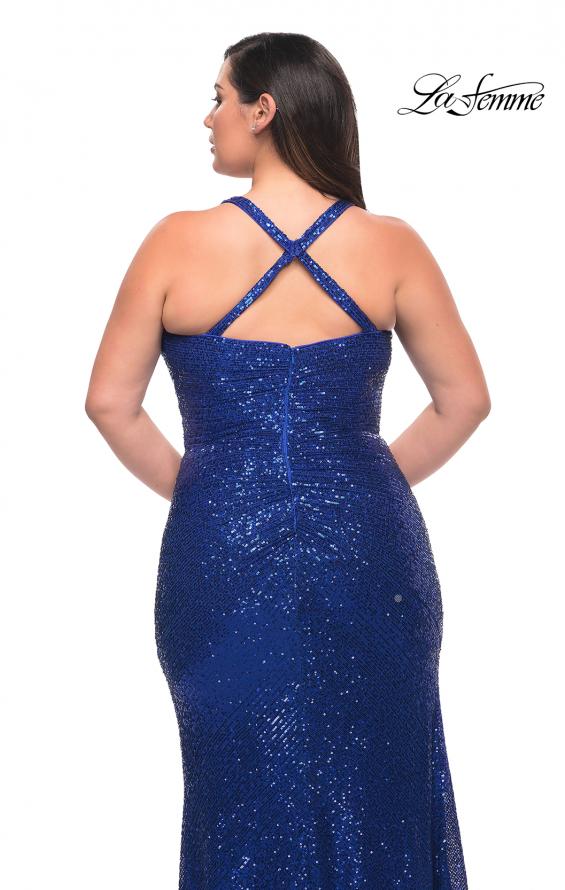Picture of: Sequin Long Plus Gown with V Neck and Slit in Royal Blue, Style: 29579, Detail Picture 4