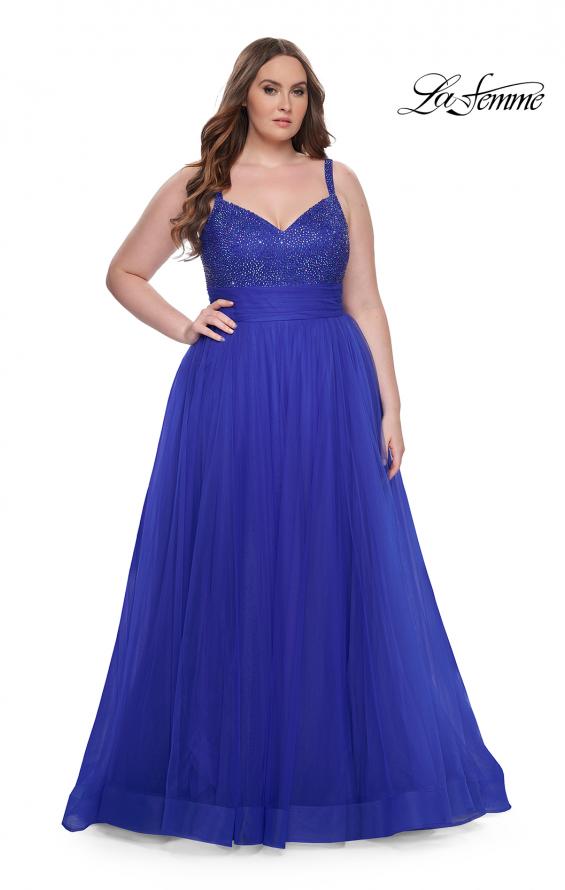 Picture of: A-Line Plus Size Prom Dress with Rhinestone Bodice in Royal Blue, Style: 31251, Detail Picture 4