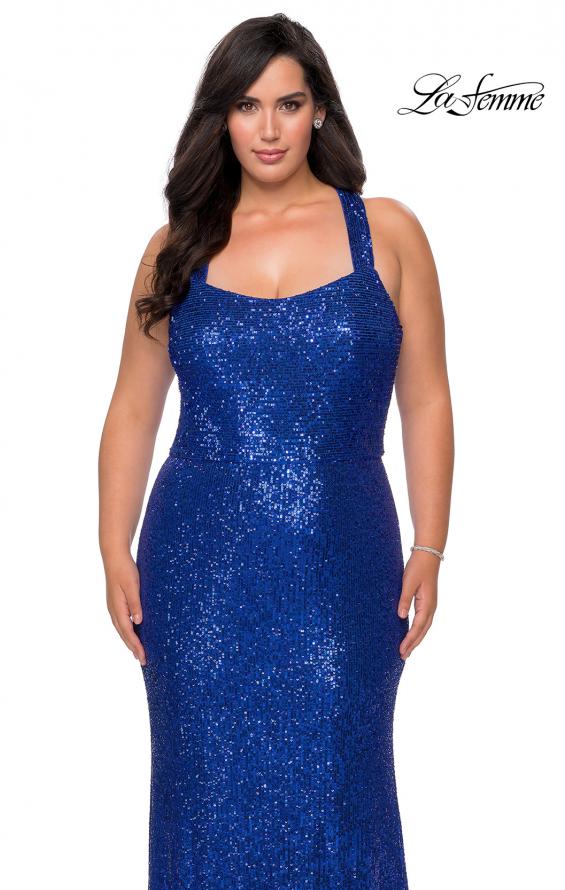Picture of: Stretch Lace Plus Size Prom Dress with Criss Cross Back in Royal Blue, Style: 28842, Detail Picture 5