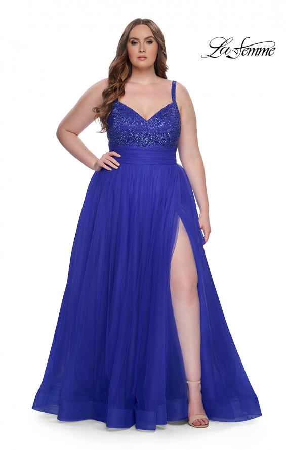 Picture of: A-Line Plus Size Prom Dress with Rhinestone Bodice in Royal Blue, Style: 31251, Detail Picture 5