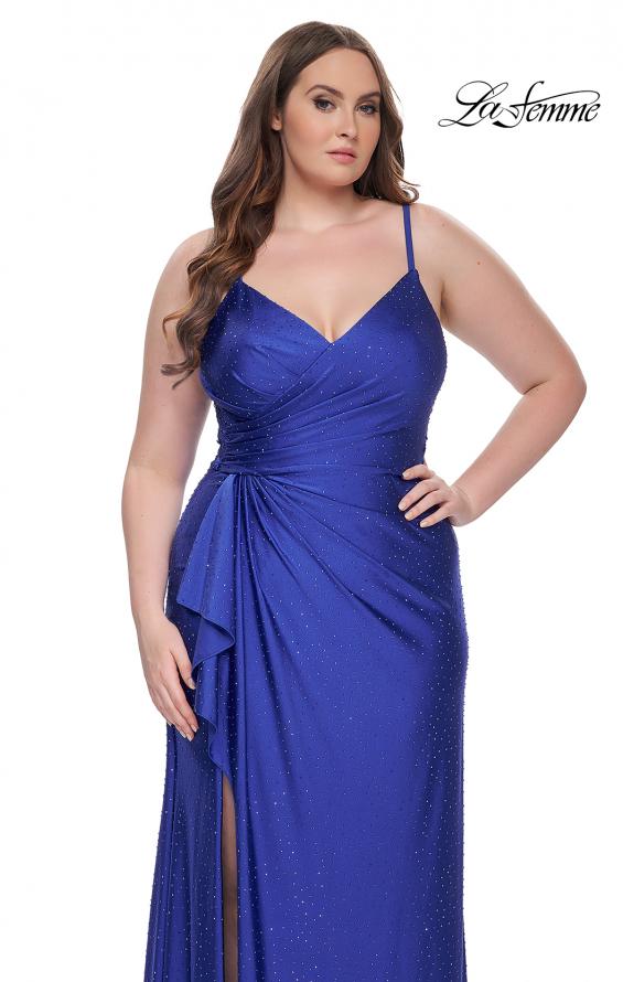 Picture of: Rhinestone Embellished Jersey Dress with Lace Illusion Back in Royal Blue, Style: 31309, Detail Picture 5