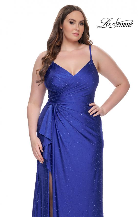 Picture of: Rhinestone Embellished Jersey Dress with Lace Illusion Back in Royal Blue, Style: 31309, Detail Picture 5