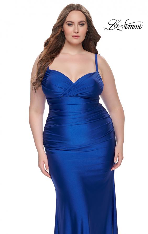 Picture of: Ruched Jersey Plus Size Dress with Lace Up Back in Royal Blue, Style: 31632, Detail Picture 5