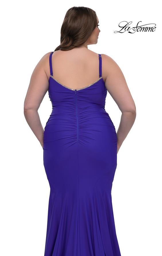 Picture of: Chic Plus Size Dress with Ruching and Rhinestone Neckline Detail in Royal Blue, Style: 33057, Detail Picture 5