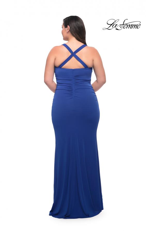 Picture of: Ruched Long Jersey Plus Dress with Square Neckline in Royal Blue, Style: 29590, Detail Picture 6