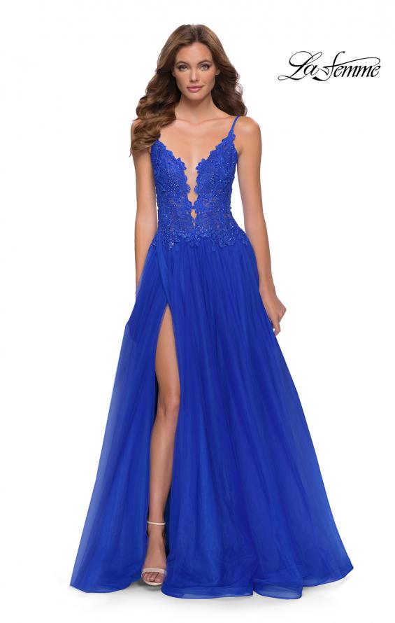 Picture of: Tulle A Line Gown with Lace Rhinestone Bodice in Royal Blue, Style 29686, Main Picture