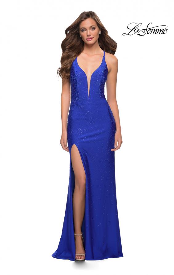 Picture of: Jersey Gown with Rhinestones and Deep V Neckline in Royal Blue, Style 29958, Main Picture