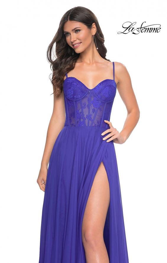 Picture of: Chiffon and Lace Gown with Bustier Top in Blue, Style: 32276, Main Picture