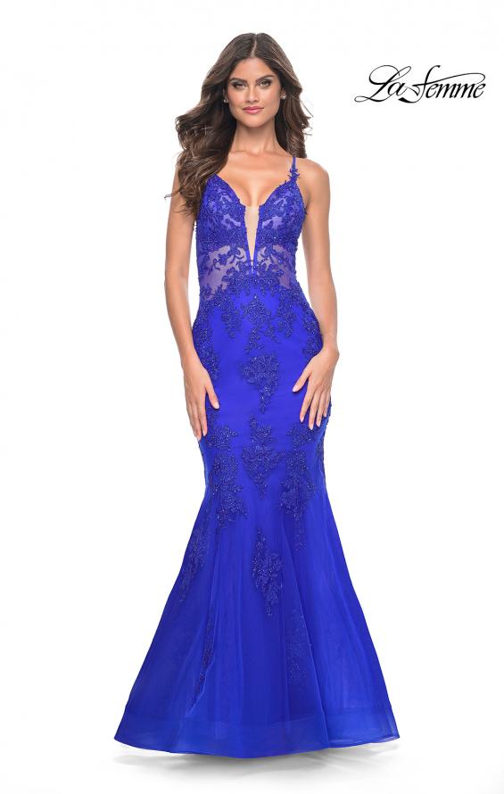 Picture of: Mermaid Tulle and Lace Dress with Strappy Back in Royal Blue, Style: 32305, Main Picture