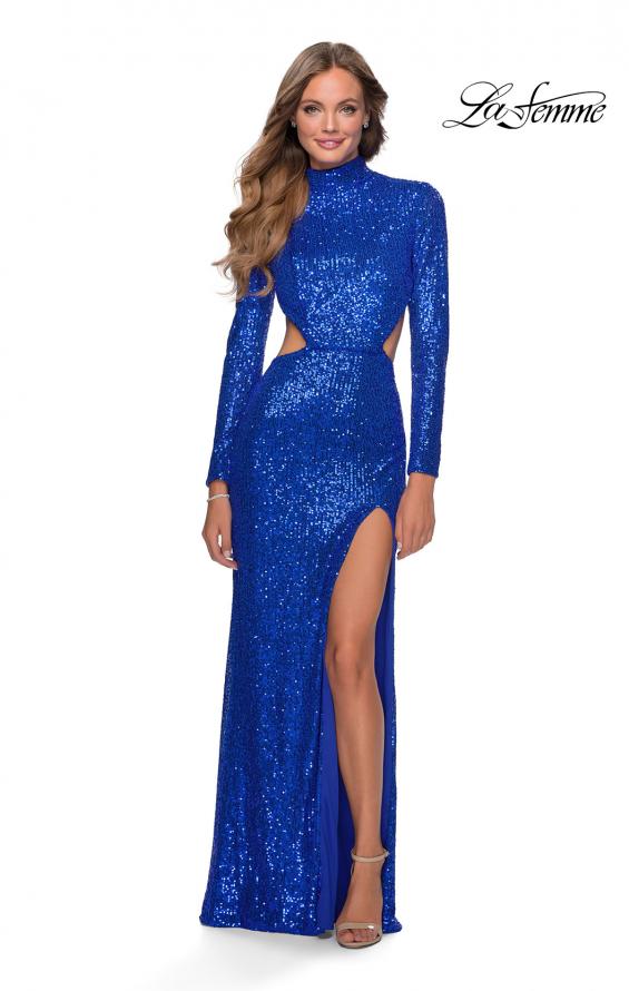 Picture of: Long Sleeve Sequin Prom Dress with Open Back in Royal Blue, Style: 28771, Detail Picture 8
