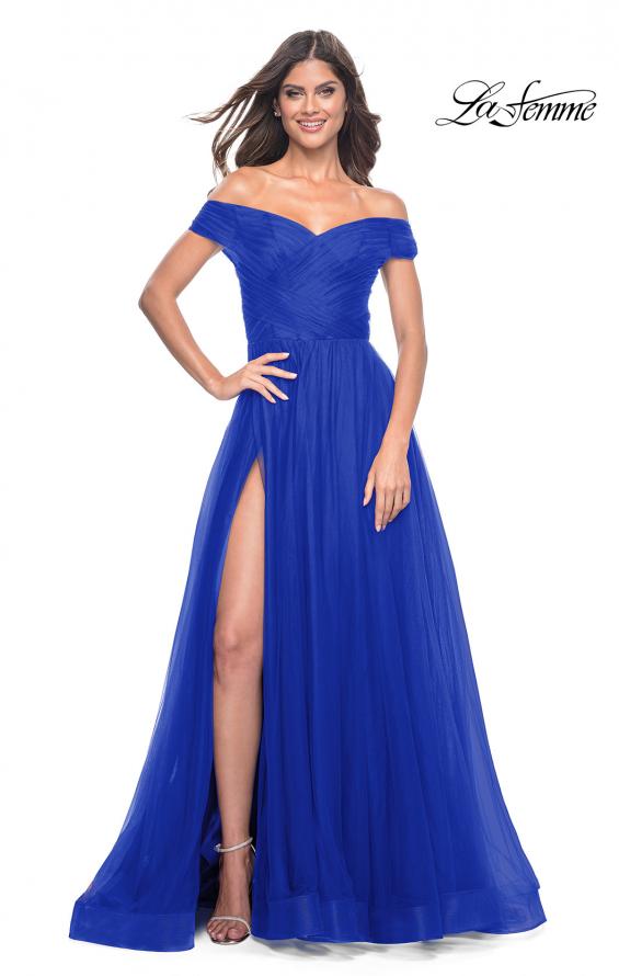 Picture of: A-Line Tulle Prom Dress with Off the Shoulder Top in Royal Blue, Style: 30498, Detail Picture 8
