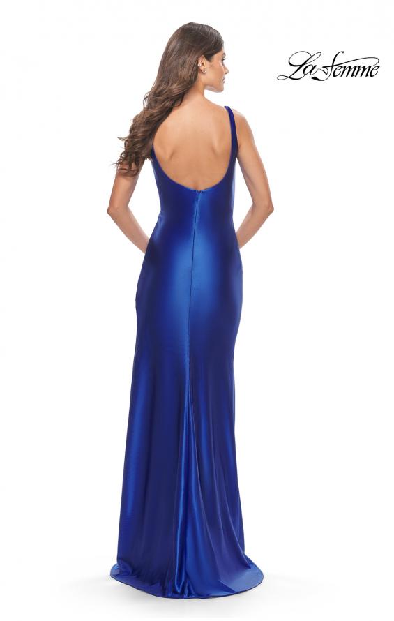 Picture of: Liquid Jersey Fitted Dress with High Slit in Royal Blue, Style: 31372, Detail Picture 8