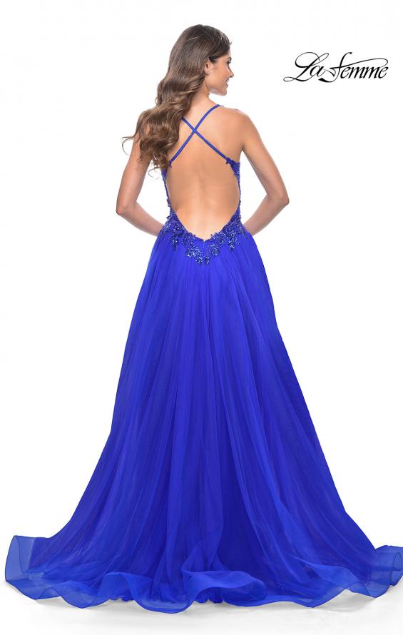 Picture of: Tulle A-Line Gown with Sheer and Beaded Lace Detail in Royal Blue, Style: 31471, Detail Picture 8