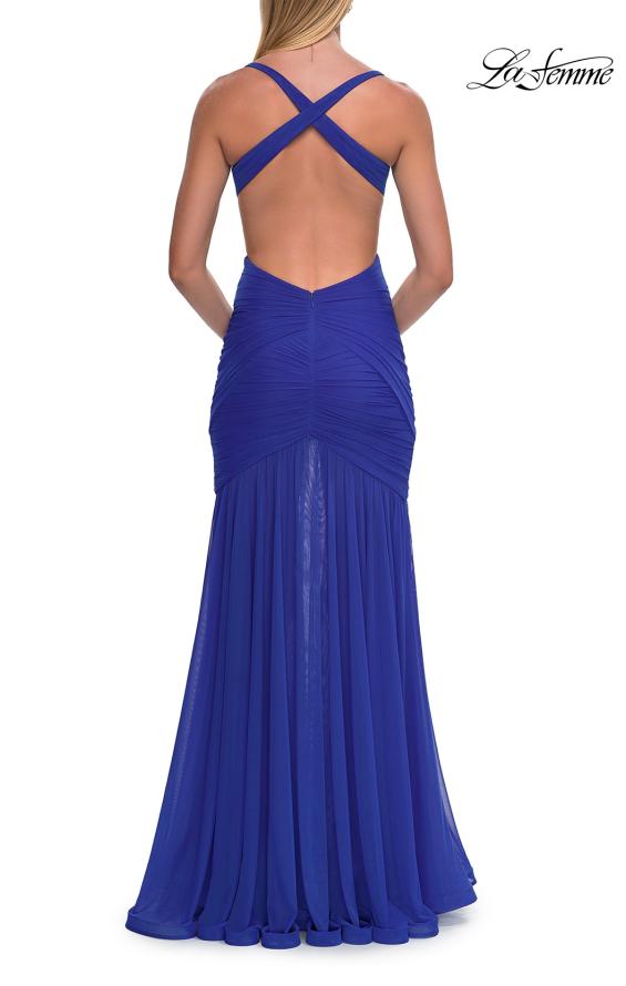 Picture of: Ruched Mesh Gown with Cutout Back in Royal Blue, Style: 33626, Detail Picture 8