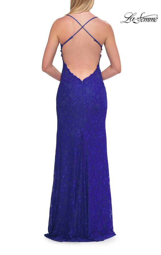 Picture of: Lace Prom Dress with Scalloped Neckline and Open Back in Royal Blue, Style: 33647, Detail Picture 8