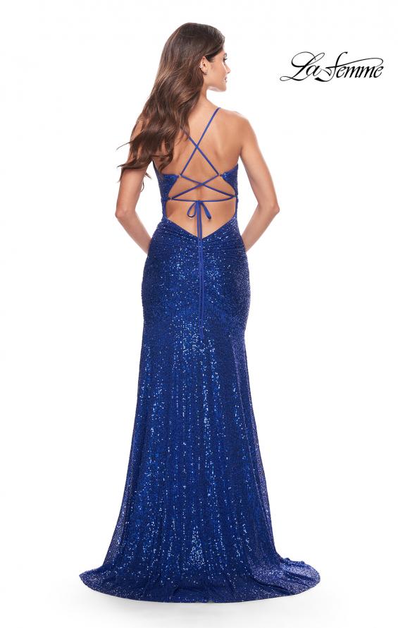 Picture of: Long Sequin Gown with Dramatic Flare Skirt and Slit in Royal Blue, Style: 31140, Detail Picture 9
