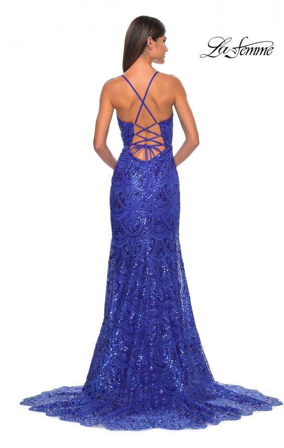 Picture of: Print Sequin Mermaid Dress with Lace Up Back in Royal Blue, Style: 31865, Detail Picture 9