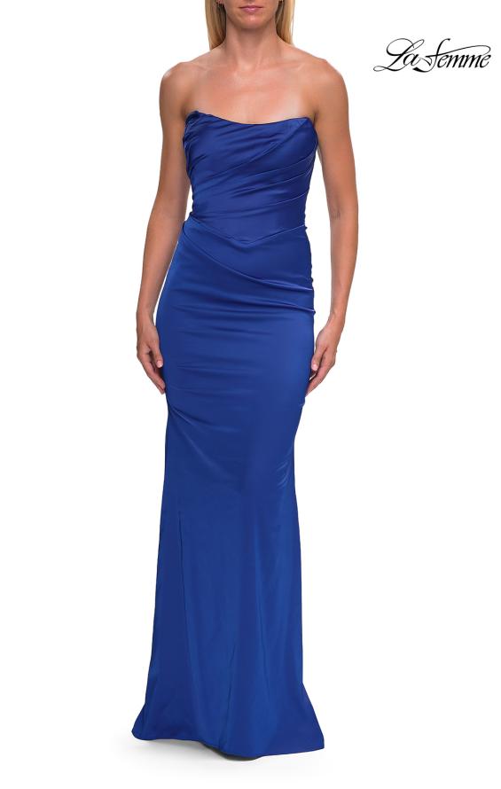 Picture of: Strapless Satin Gown with Ruched Bodice in Royal Blue, Style: 33670, Detail Picture 9