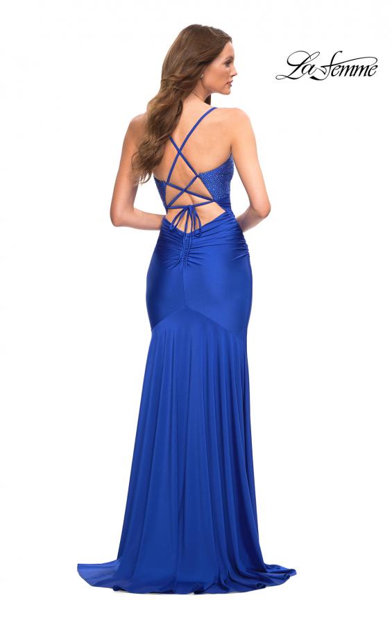 Picture of: Fitted Jersey Gown with Rhinestone Top in Blue, Style: 30503, Detail Picture 10