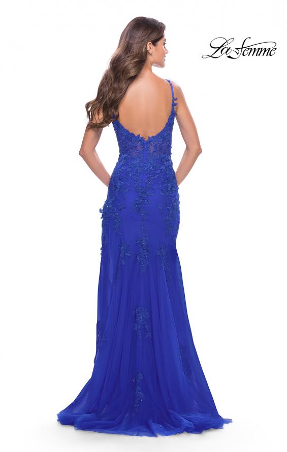 Picture of: Lace Dress with High Side Slit and V Neckline in Royal Blue, Style: 30767, Detail Picture 10