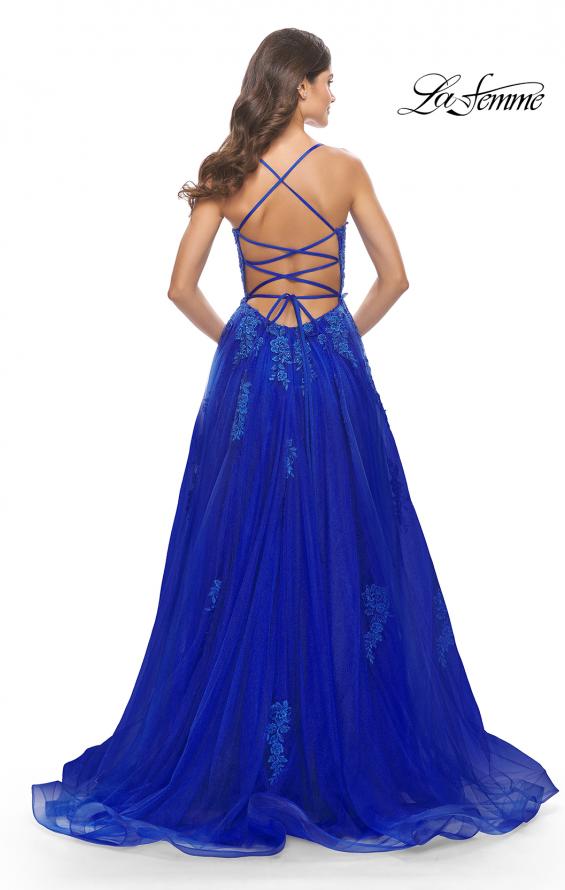 Picture of: A-line Tulle Gown with Floral Embroidery and Pockets in Royal Blue, Style: 31135, Detail Picture 10