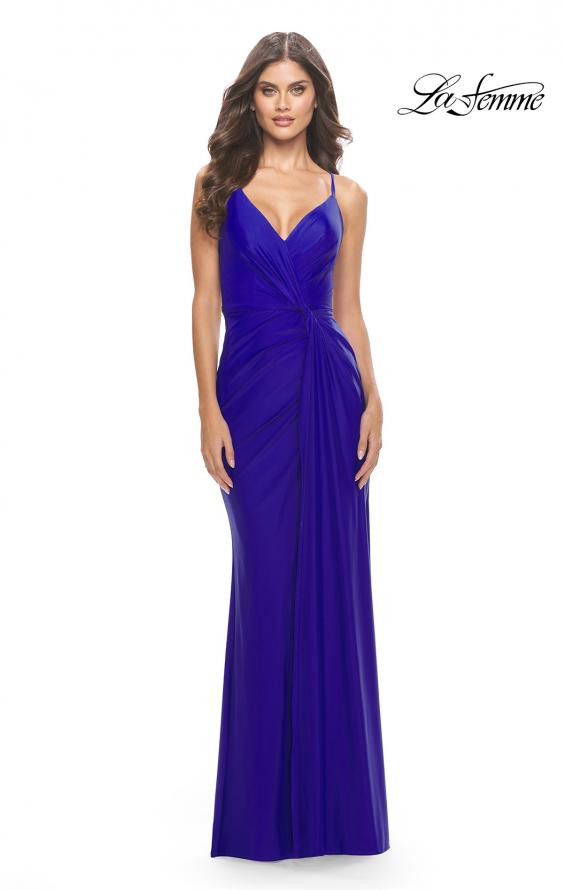Picture of: Soft Jersey Dress with Knot Waist and Lace Up Back in Royal Blue, Style: 31169, Detail Picture 10