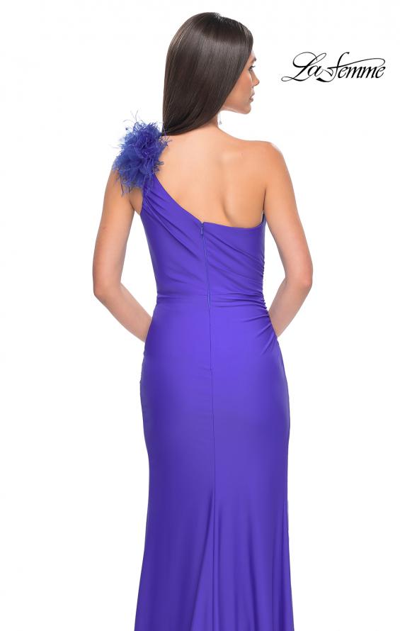 Picture of: One Shoulder Jersey Gown with Feather Detail in Royal Blue, Style: 32076, Detail Picture 10