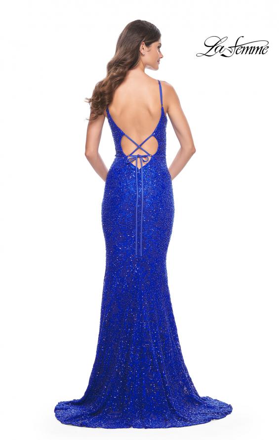 Picture of: Beaded Lace Mermaid Gown with Sheer Side Panels in Royal Blue, Style: 32309, Detail Picture 10