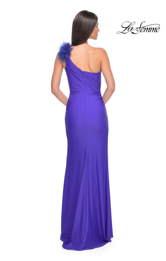 Picture of: One Shoulder Jersey Gown with Feather Detail in Royal Blue, Style: 32076, Detail Picture 11