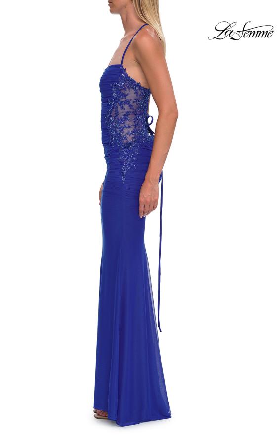 Picture of: Beaded Mesh Lace-Up Gown with Straight Neckline in Royal Blue, Style: 33678, Detail Picture 11