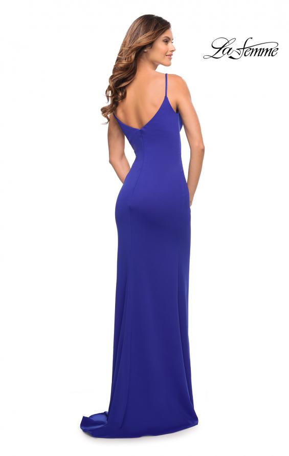 Picture of: Simple Jersey Gown with V Neckline and Slit in Royal Blue, Style: 30072, Detail Picture 12