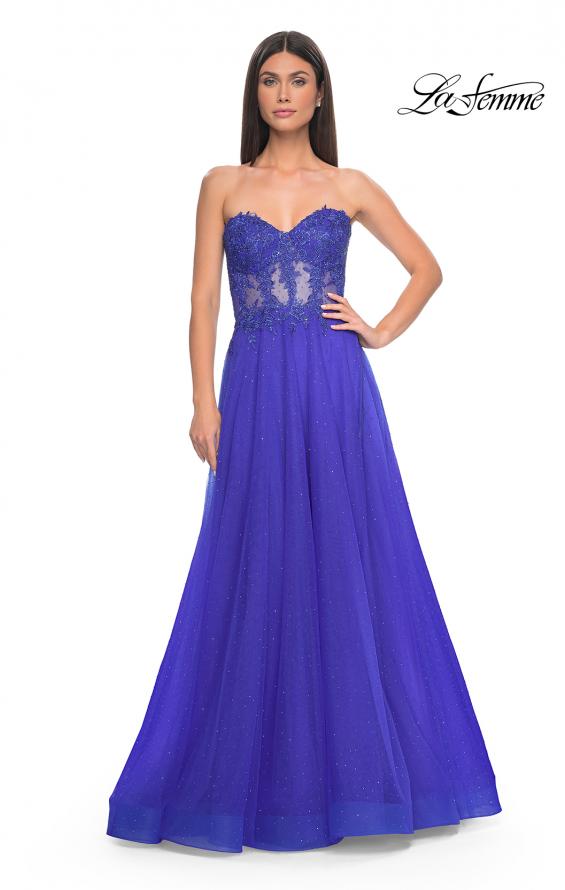Picture of: A-Line Tulle Ballgown with Lace Illusion Bodice in Royal Blue, Style: 32313, Detail Picture 12