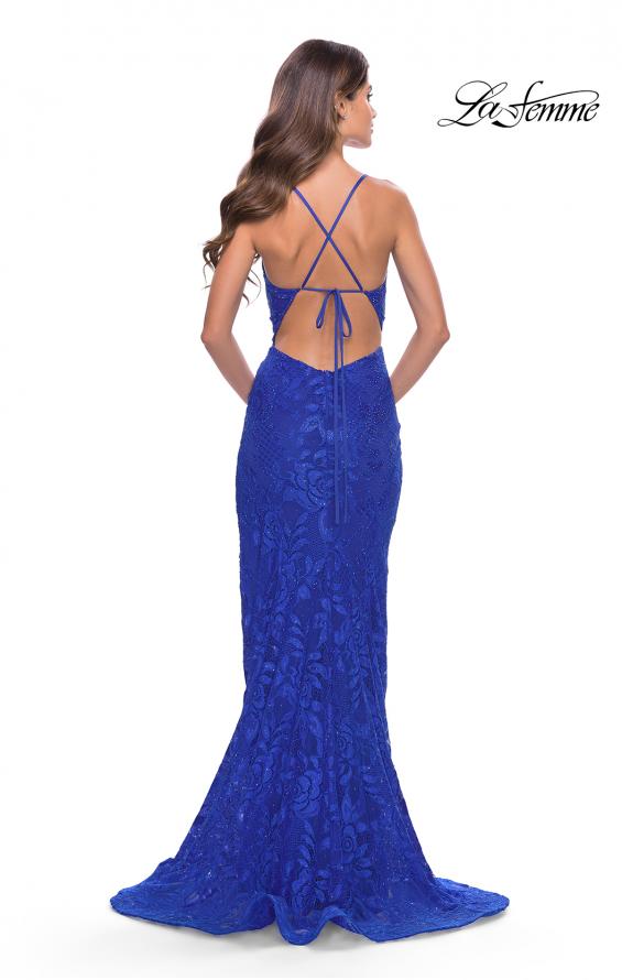 Picture of: Rhinestone Lace Embellished Prom Dress with High Side Slit in Royal Blue, Style: 31288, Detail Picture 13