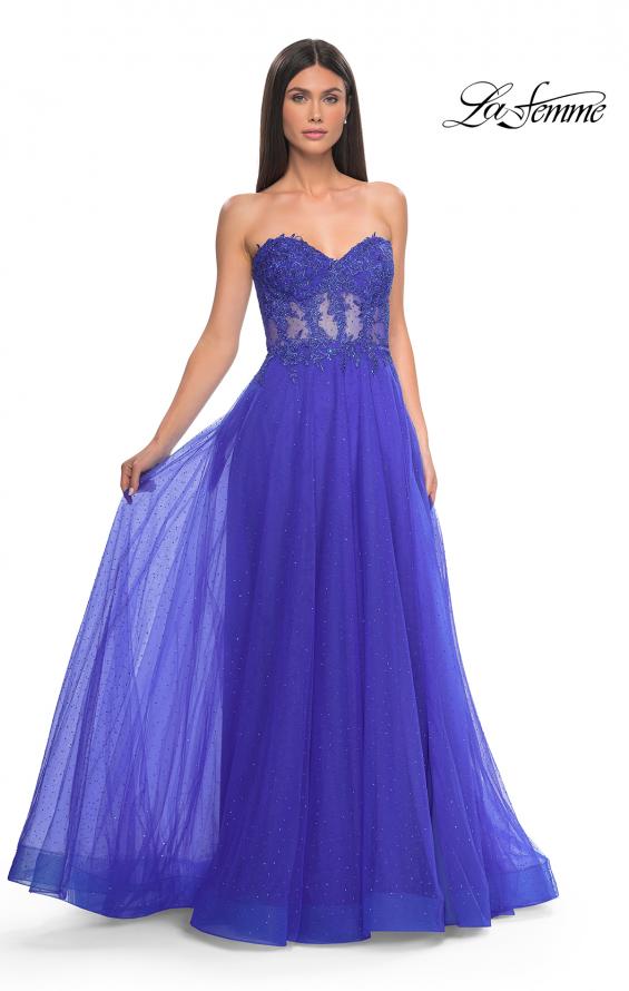Picture of: A-Line Tulle Ballgown with Lace Illusion Bodice in Royal Blue, Style: 32313, Detail Picture 13