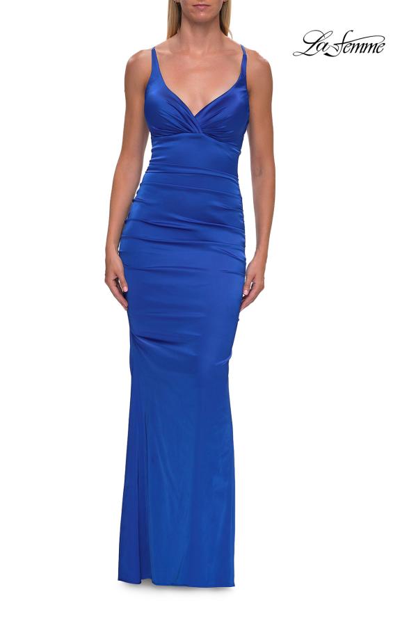 Picture of: Satin Fitted Gown with Strappy Open Back in Royal Blue, Style: 33611, Detail Picture 14