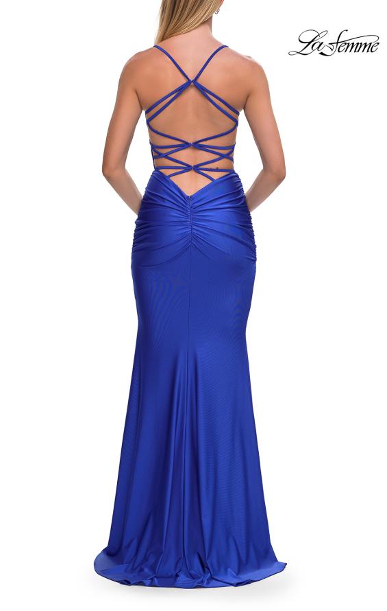 Picture of: Ruched Jersey Gown with Crisscross Open Back in Royal Blue, Style: 33723, Detail Picture 14