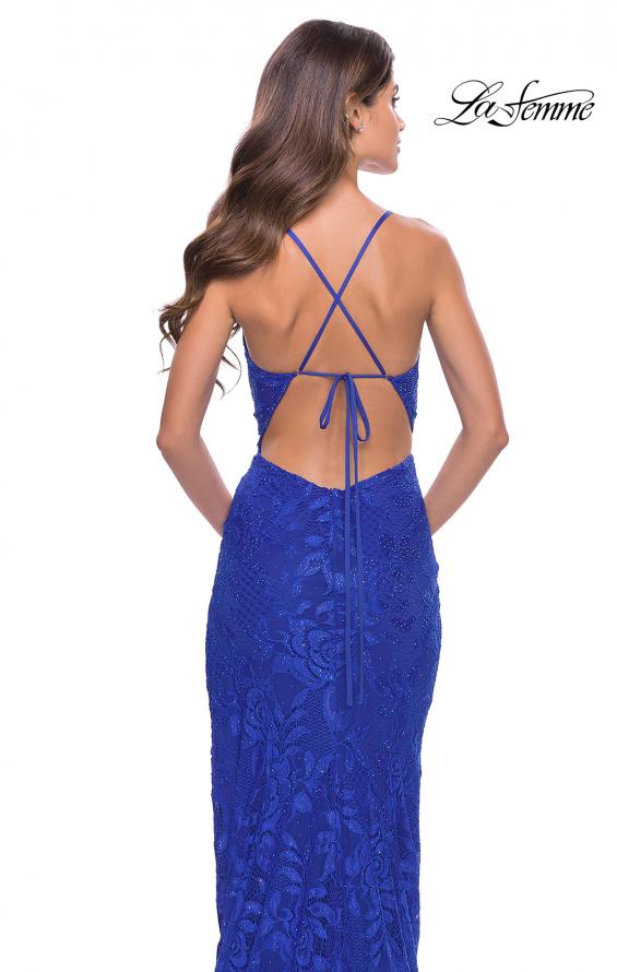 Picture of: Rhinestone Lace Embellished Prom Dress with High Side Slit in Royal Blue, Style: 31288, Detail Picture 15