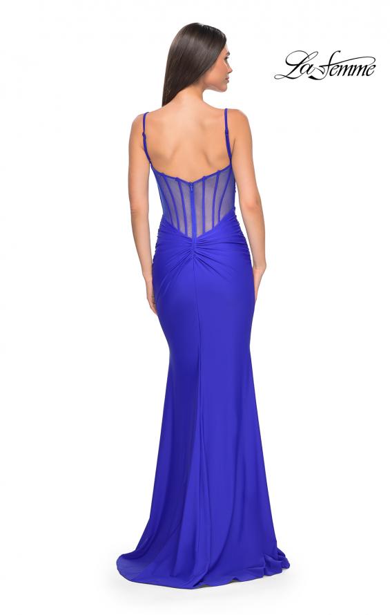 Picture of: Illusion Back with Boning Detail on Jersey Prom Dress in Royal Blue, Style: 32153, Detail Picture 15