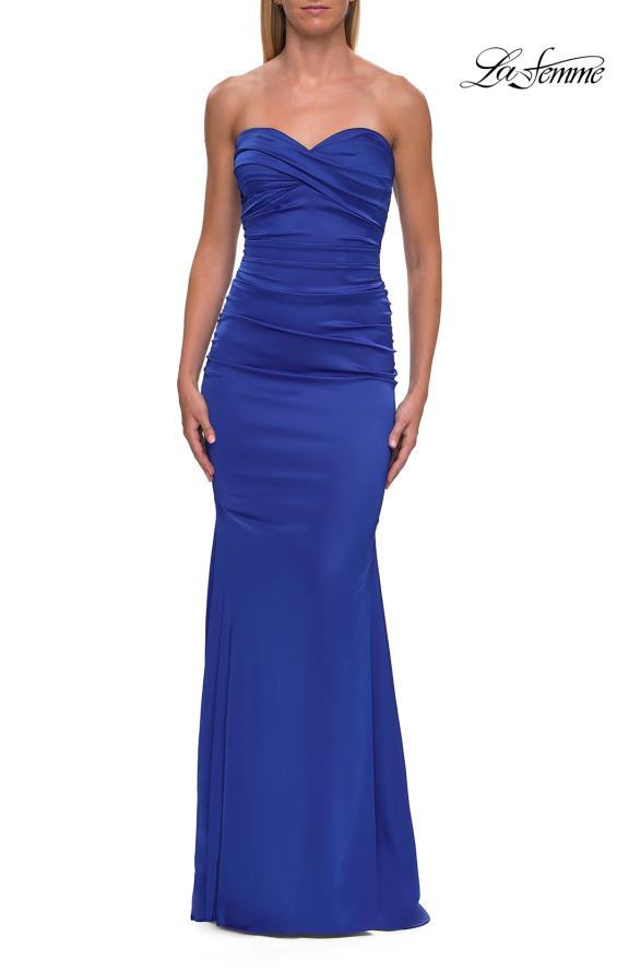 Picture of: Simple Strapless Satin Gown with Ruching Detail in Royal Blue, Style: 33531, Detail Picture 15