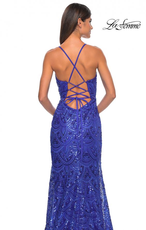 Picture of: Print Sequin Mermaid Dress with Lace Up Back in Royal Blue, Style: 31865, Detail Picture 17