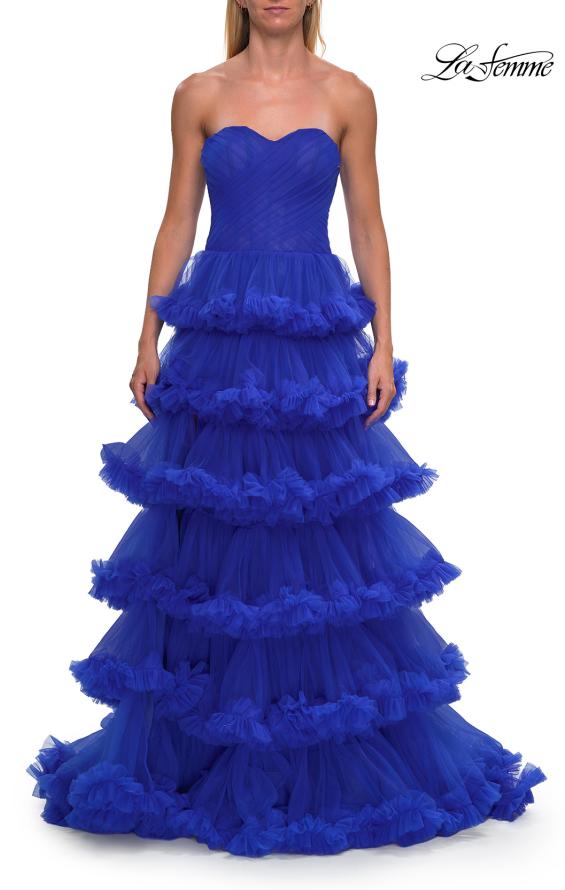 Picture of: Fabulous Tiered Ruffle Skirt Prom Dress with Strapless Top in Royal Blue, Style: 33717, Detail Picture 17