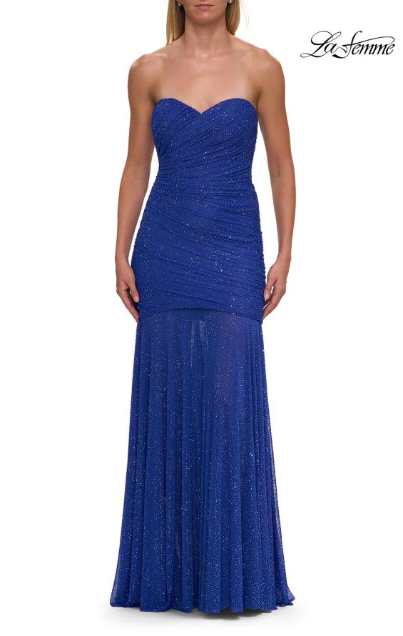 Picture of: Strapless Ruched Rhinestone Gown with Sheer Skirt in Royal Blue, Style: 33725, Detail Picture 17