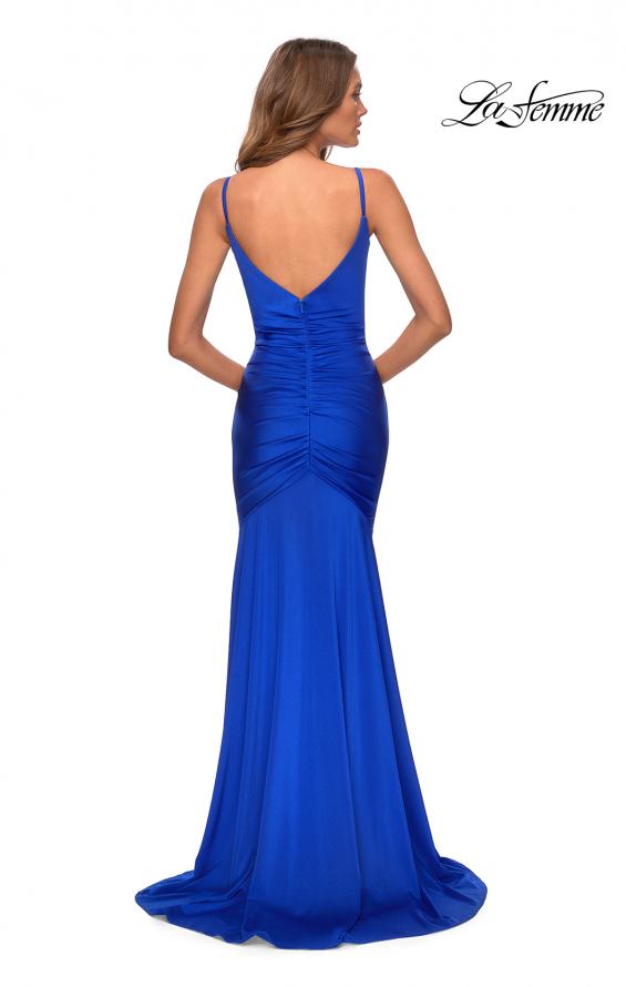 Picture of: Fully Ruched Jersey Prom Dress with Center Slit in Royal Blue, Style: 28416, Back Picture