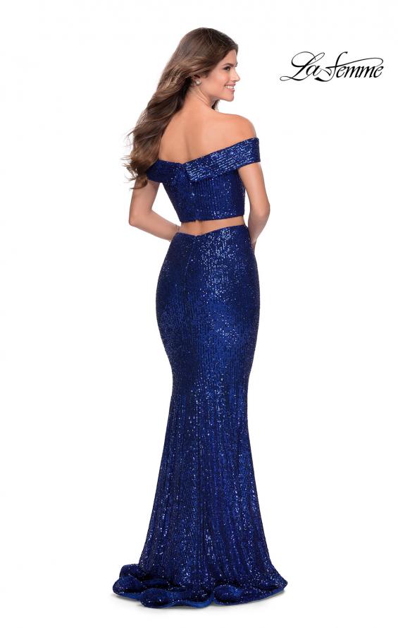 Picture of: Jewel Tone Off the Shoulder Two Piece Prom Dress in Royal Blue, Style: 28425, Back Picture