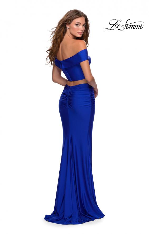 Picture of: Two Piece Neon Off the Shoulder Jersey Prom Dress in Royal Blue, Style: 28578, Back Picture