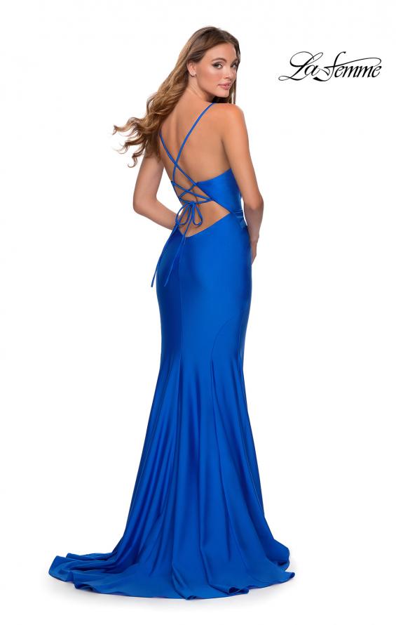 Picture of: Long Jersey Dress with Center Knot Detail in Royal Blue, Style: 28581, Back Picture