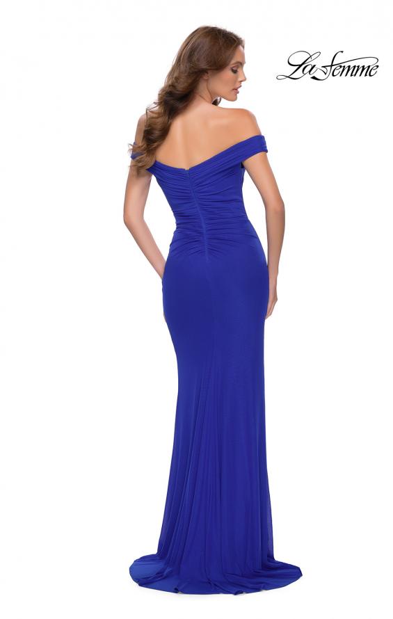 Picture of: Off the Shoulder Net Jersey Dress with Ruching in Royal Blue, Style 29756, Back Picture