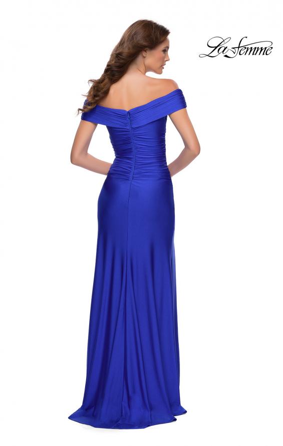 Picture of: Off the Shoulder Chic Jersey Gown with Ruching in Royal Blue, Style 29781, Back Picture
