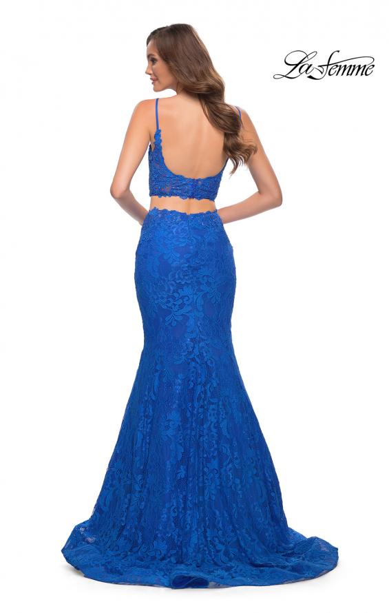 Picture of: Mermaid Two Piece Gown with Deep V and Rhinestones in Royal Blue, Style 29970, Back Picture